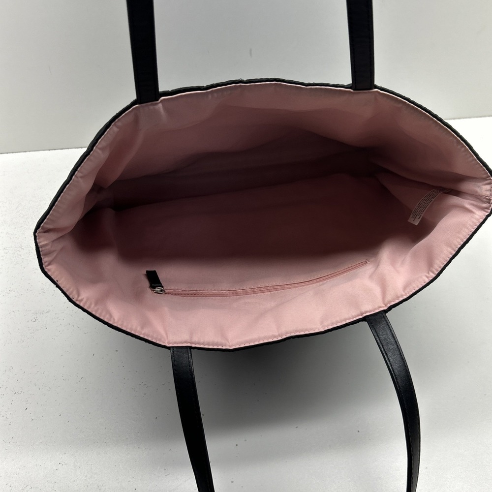 Ralph Lauren Black Quilted Diamond Nylon Tote Bag‎ Pink Interior Purse - Picture 6 of 9